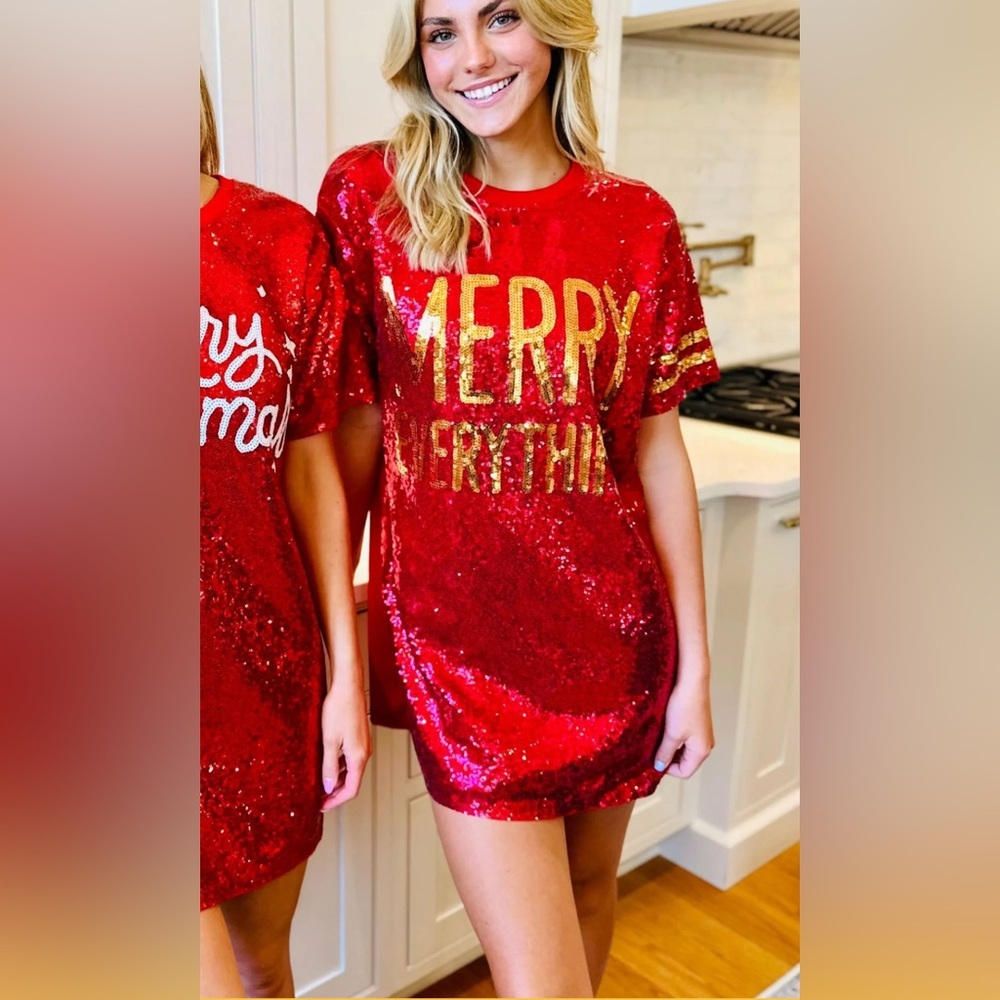 Simply Southern Merry Holiday Sequence Dress Top